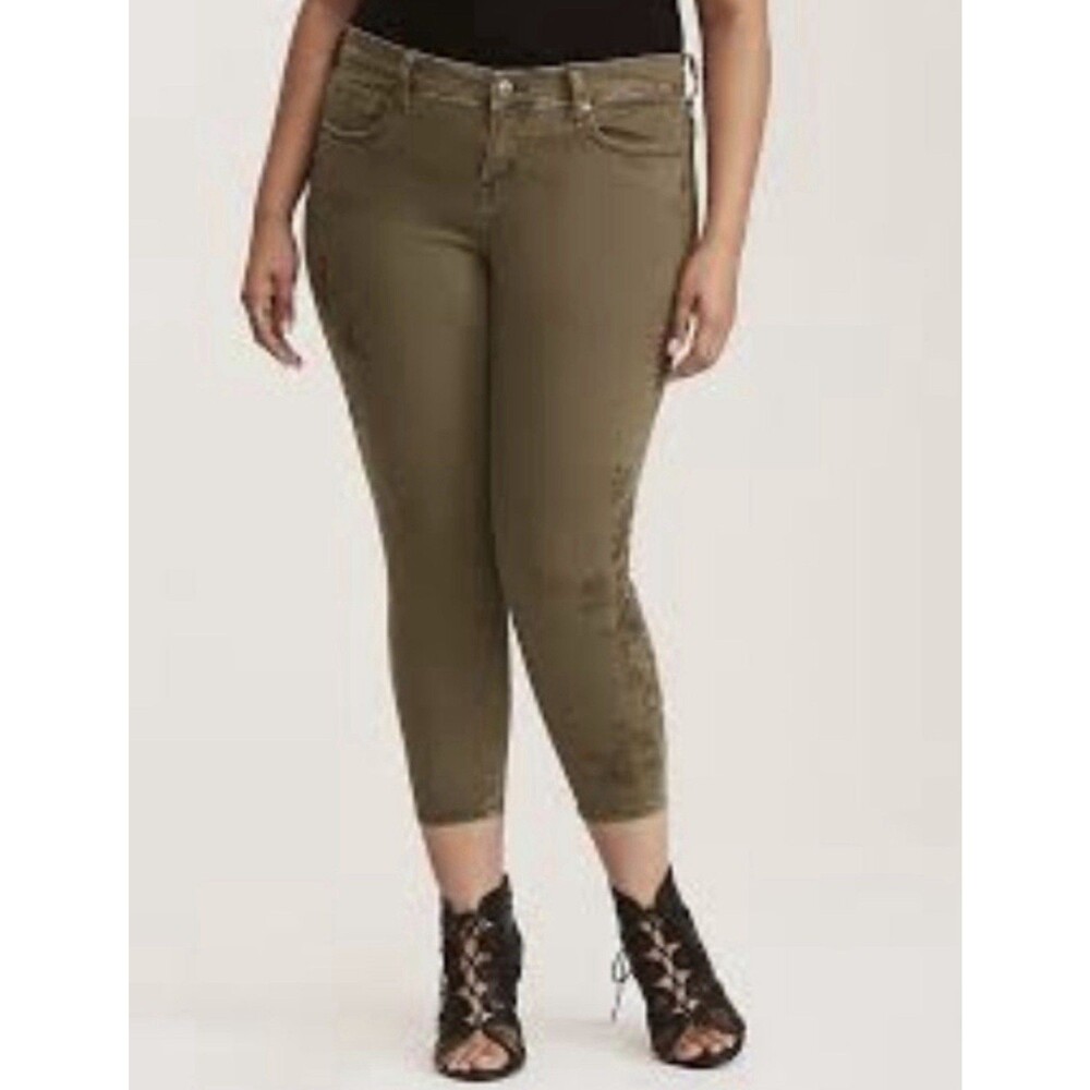 Torrid Crop Ankle Pants Womens 18 Floral Embroidery Goblincore Gremlincore Boho